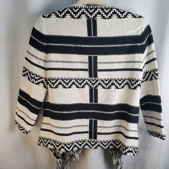 Bershka Outerwear Woven Black and White Fringe Wrap Jacket - Small - Picture 7 of 8